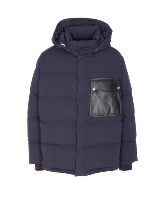 Bottega Veneta Blue Down Jacket With Intrecciato Leather Patches On Elbow for men