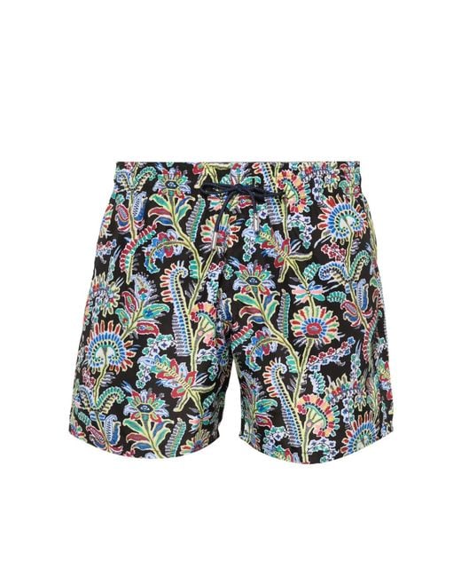 Etro Black Paisley Print Logo Swim Shorts Clothing Beachwear for men