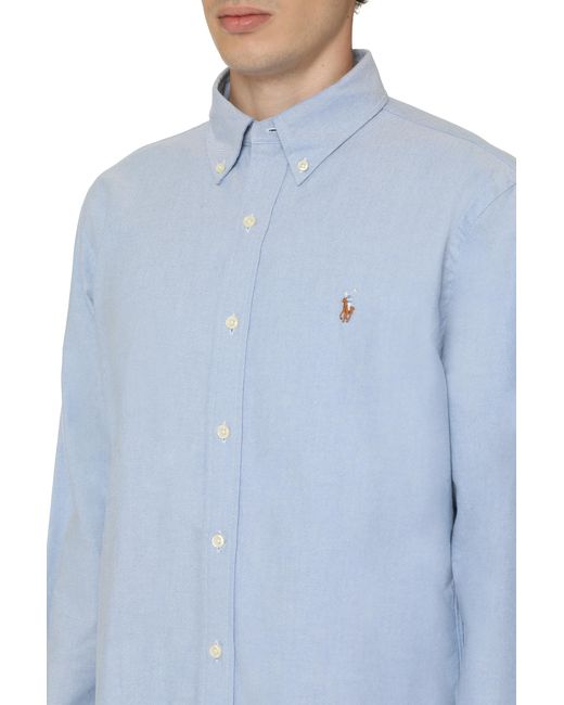 Polo Ralph Lauren Blue Shirt Button-Down Collar Cotton for men