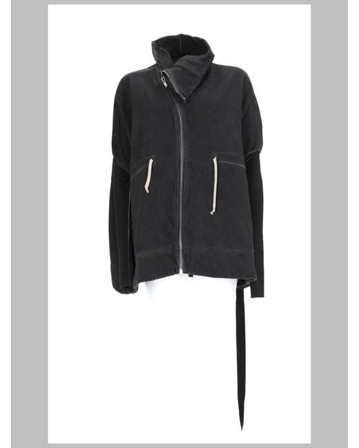 Rick Owens Black Mountain Jacket With Asymmetric Zip Cotton
