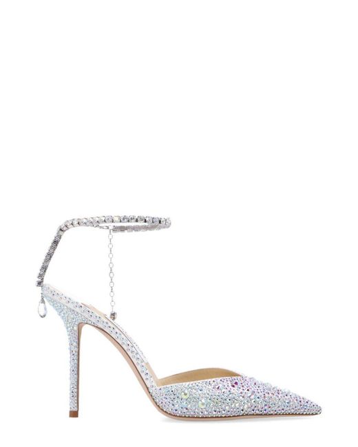 Jimmy Choo White Saeda 100 Embellished Pointed-Toe Pumps