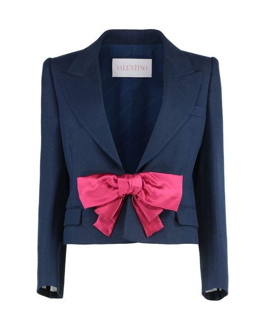 Valentino Garavani Blue Short Jacket With Applied Bow
