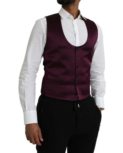 Dolce & Gabbana Purple Satin Silk Waistcoat Dress Formal Vest for men