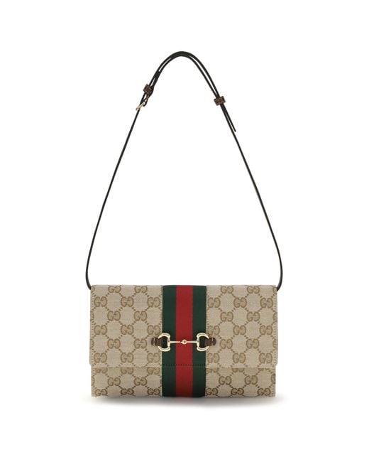 Gucci White Horsebit Web Wallet With Shoulder Strap