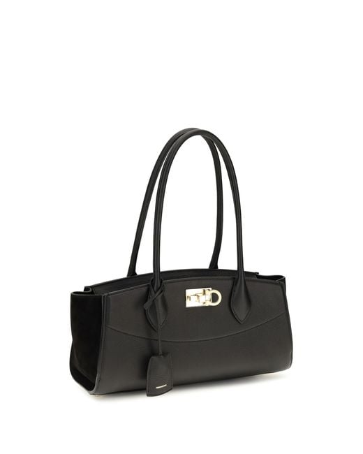 Ferragamo Black Studio Soft East West Shoulder Bag Calf Leather Bos Taurus