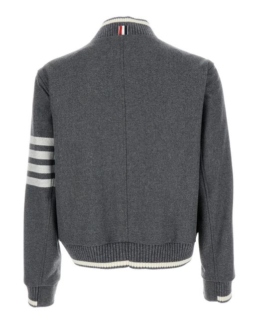 Thom Browne Gray Bomber Jacket With Signature 4Bar Stripe for men