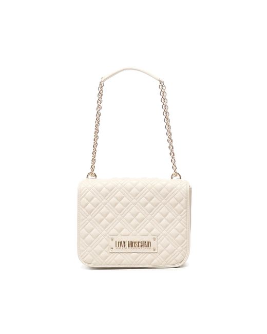 Love Moschino White Quilted Shoulder Bag With Logo
