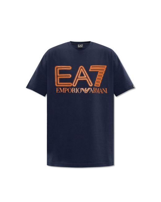 EA7 Blue Emporio Armani T-Shirt With Logo for men