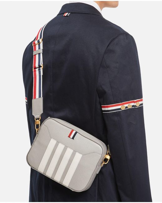Thom Browne White Small Leather Camera Bag for men