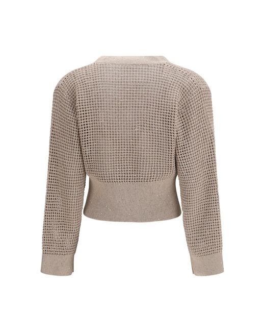 Brunello Cucinelli White Sequined Mesh Cardigan Cotton; Polyester