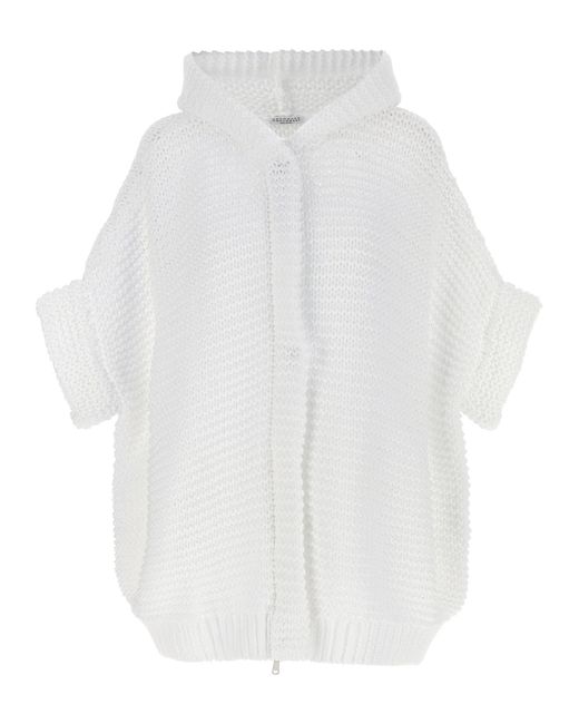 Brunello Cucinelli White Hooded Cardigan