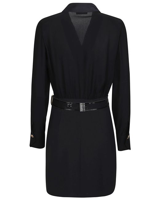 Elisabetta Franchi Black Belted Viscose Mini Dress