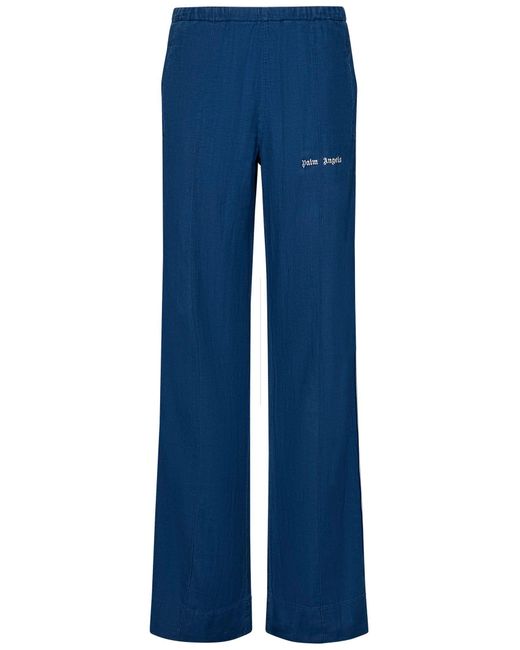 Palm Angels Blue Cotton Chambray Trousers