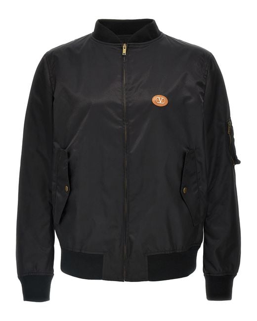 Valentino Garavani Black Logo Bomber Jacket Polyamide Down Jacket, Parka, Casual for men