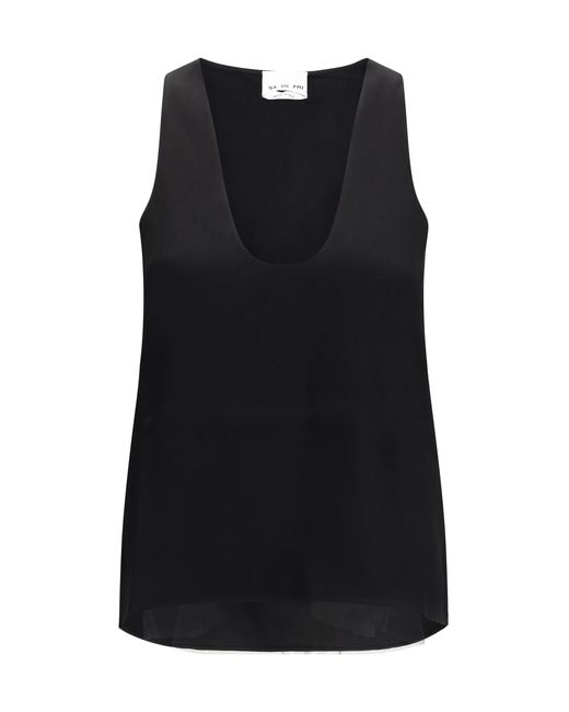 Sa Su Phi Black Sleevless Top Silk; Polyester