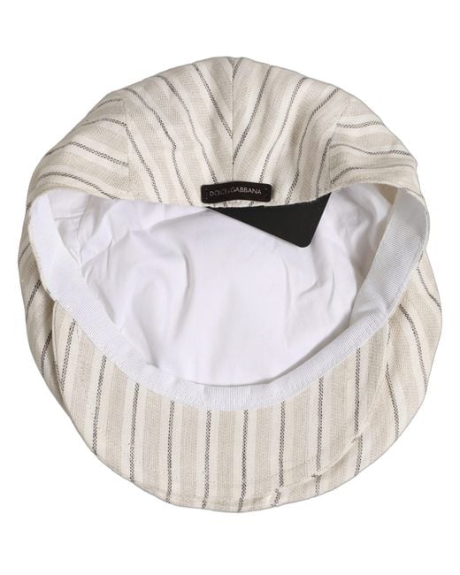 Dolce & Gabbana Gray Striped Linen Newsboy Capello Hat for men