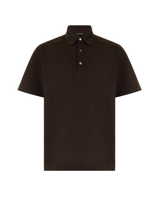 Zegna Black Polo Shirt Short Sleeve Cotton for men
