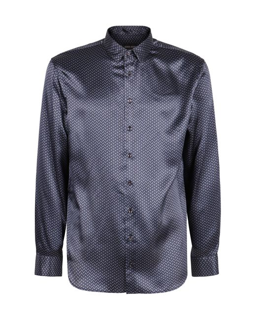 Giorgio Armani Blue Printed Silk Shirt for men