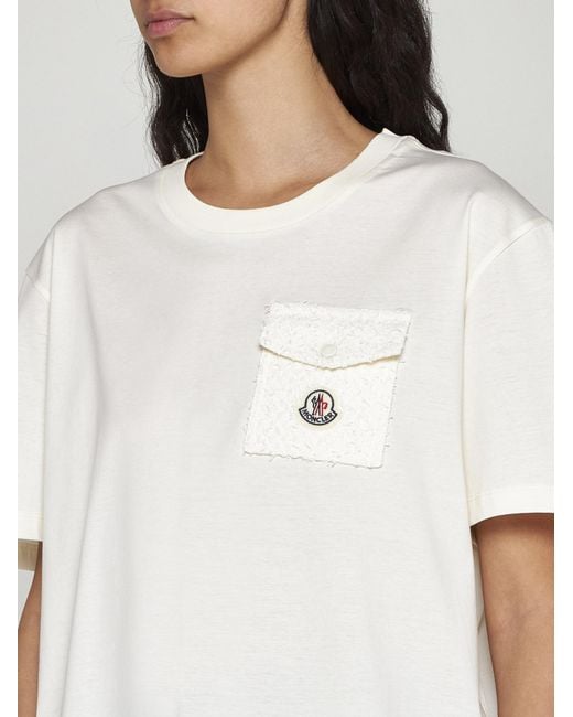 Moncler White Chest-Pocket Cotton-Blend T-Shirt