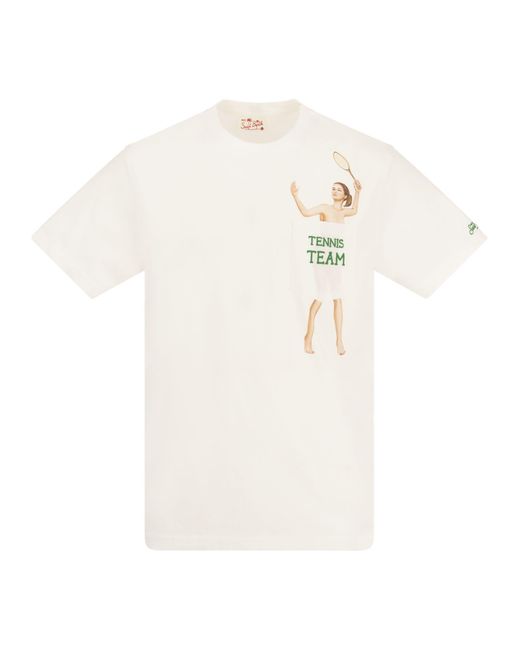 Mc2 Saint Barth White Tennis Team T-Shirt With Embroidery On Pocket for men
