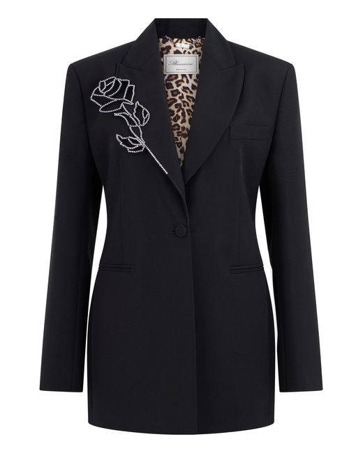 Blumarine Black Wool Blazer Rose Embroidery Virgin Blazers