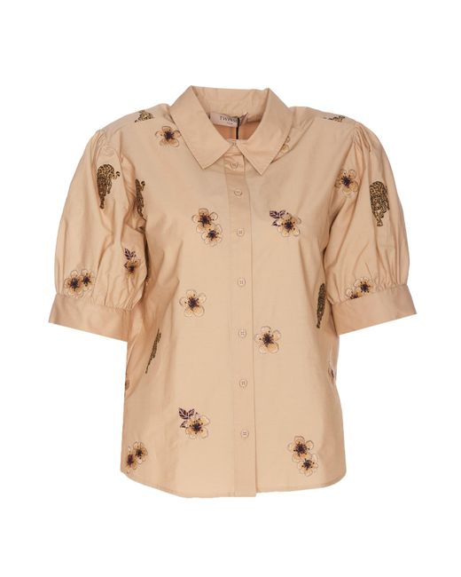 Twin Set Natural Popeline Embroidered Shirt
