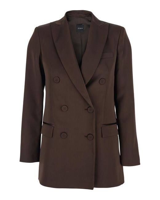 Le Plain Brown Double-Breasted Jacket With Peak Revers