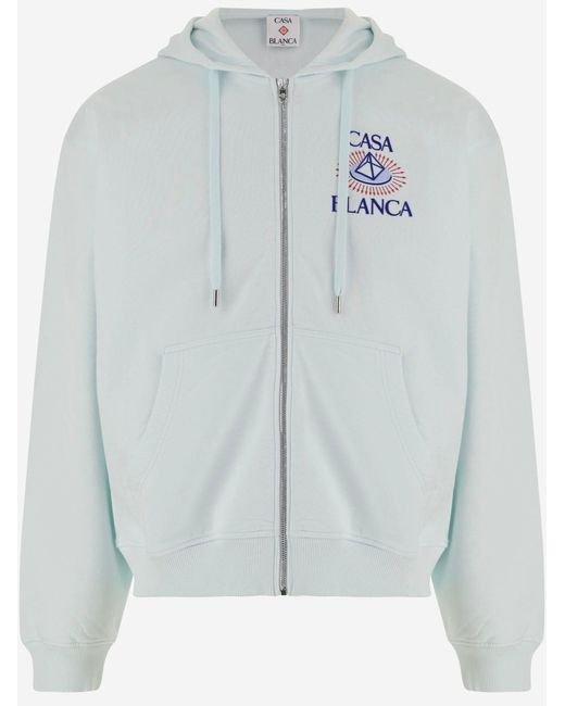 Casablanca Blue Cotton Hoodie With Logo Organic Sweatshirts for men