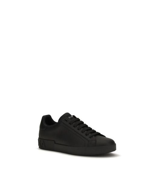 Dolce & Gabbana Black Calf Leather Bos Taurus Low Top Sneakers for men