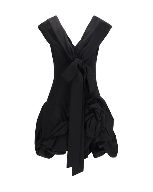 Magda Butrym Black Midi Dress With Draped Shawl Collar Cotton; Silk