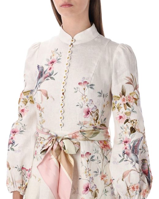 zimmermann pink floral belted midi dress ZIMMERMANN Lexi Belted Floral Linen Midi Dress