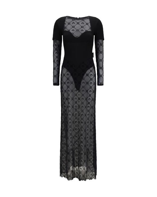 MARINE SERRE Black Layered Long Dress Jersey And Mesh Polyamide; Elastane