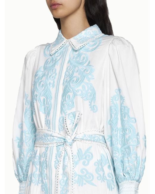 Alice + Olivia Blue Shira Embroidered Cotton Long Dress