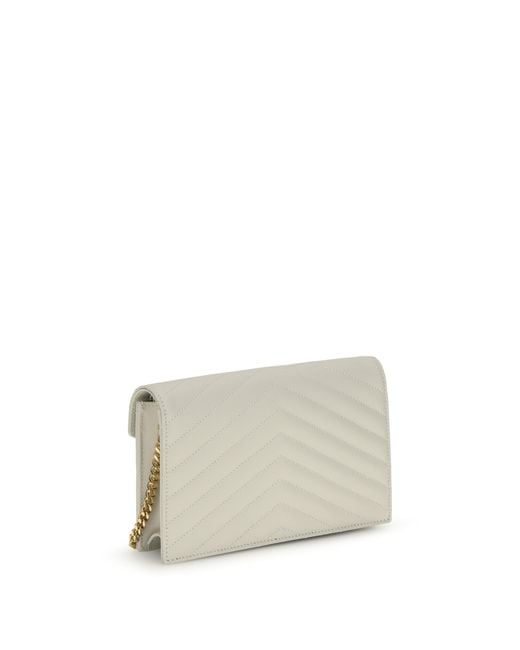 Saint Laurent White Cassandre Mini Shoulder Bag Calf Leather Bos Taurus Wallet