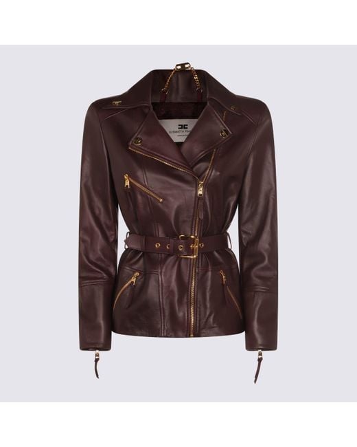 Elisabetta Franchi Brown Leather Biker Jacket