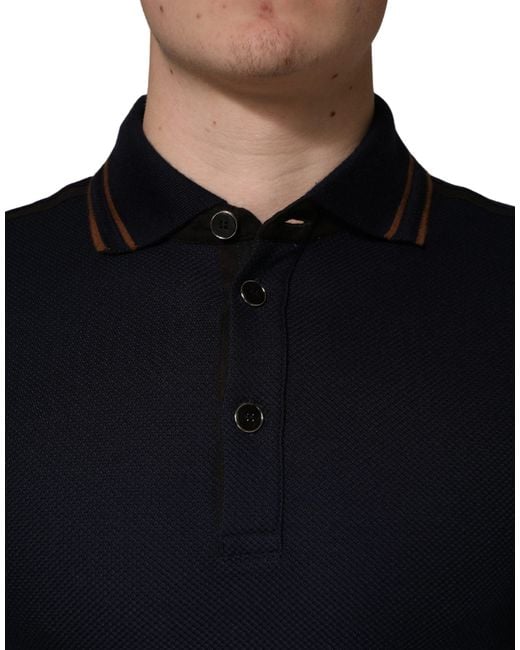 Dolce & Gabbana Black Dark Silk Short Sleeve Polo T-Shirt for men