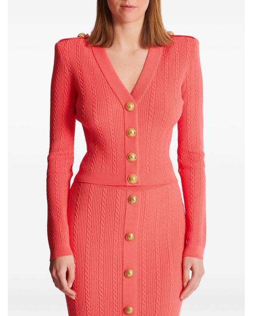 Balmain Red Cable-Knit Cardigan