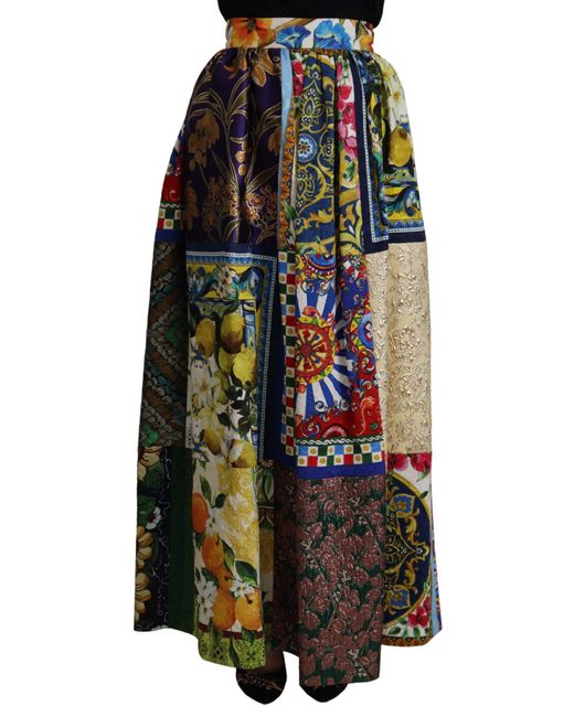Dolce & Gabbana Black Patchwork Sicily Long Maxi Skirt