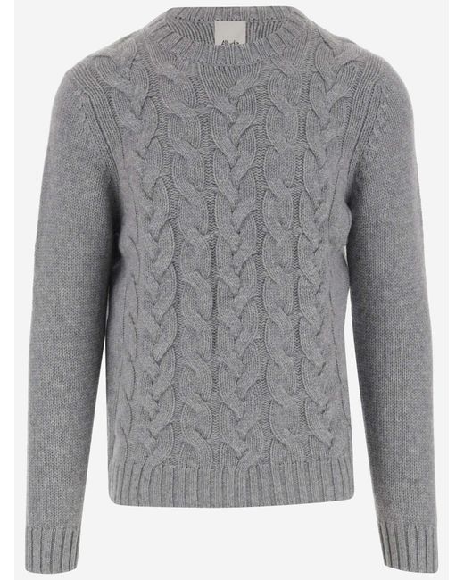 Allude Gray Cashmere Crew-Neck Sweater for men