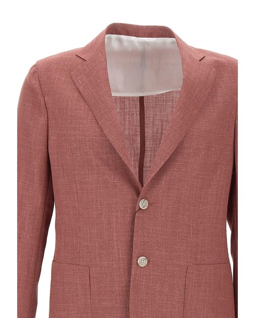 Barba Napoli Red Wool, Silk And Linen Blazer for men