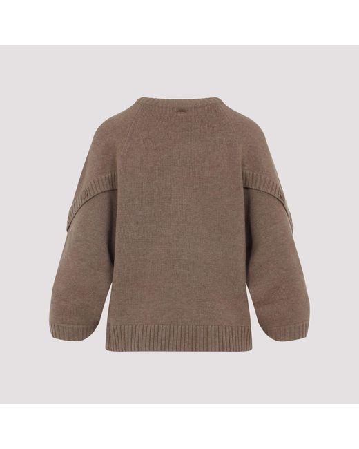Max Mara Brown Virgin Wool Ampex Botton Sweater