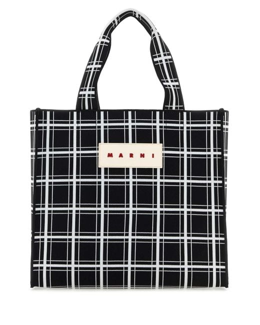 Marni Black Embroidered Jacquard Shopping Bag for men