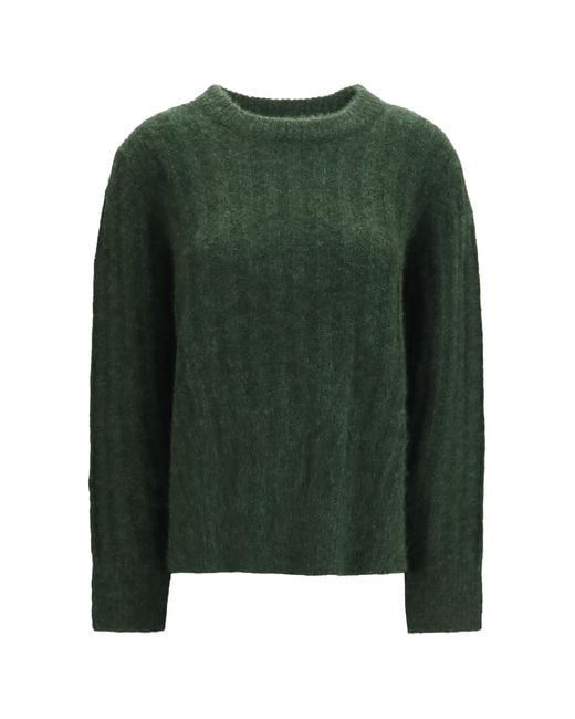 Allude Green Cashmere And Silk Crewneck Sweater Kashmir/Capra Hircus
