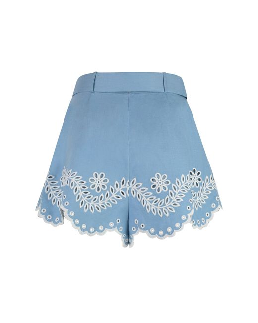Zimmermann Blue Embroidered Linen Shorts