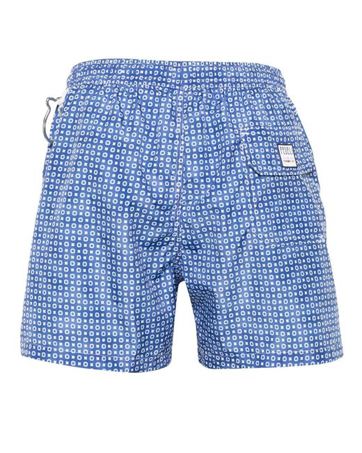 Fedeli Blue Madeira Turtle-Print Swim Shorts for men