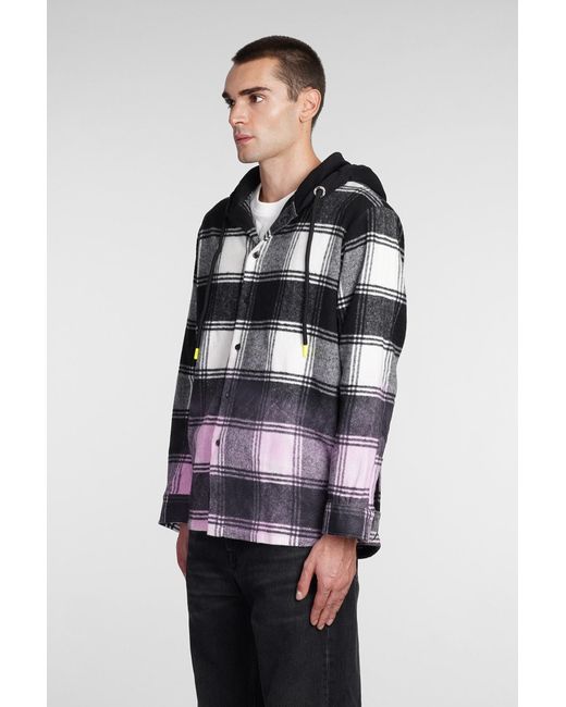 Barrow Gray Flannel Shirt With Hood And Checked Pattern for men