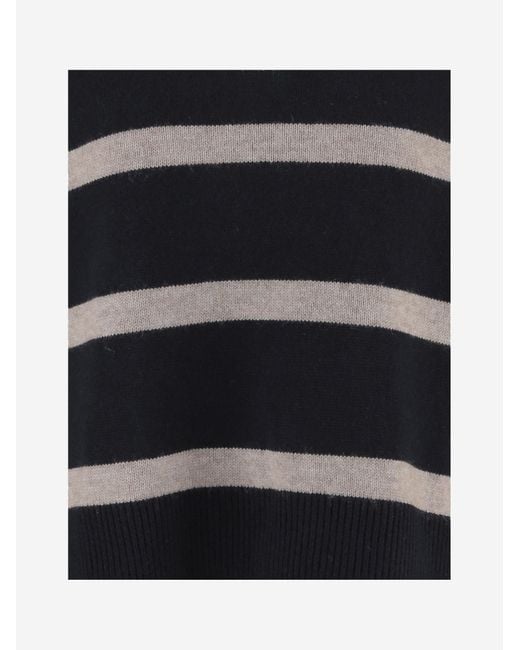Allude Black Wool And Cashmere Striped Sweater Virgin