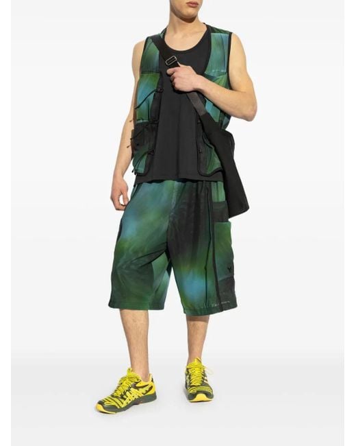 Y-3 Green Printed Cargo Shorts for men