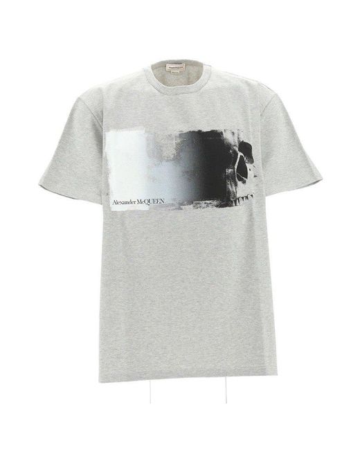 Alexander McQueen Gray Graphic Logo Printed T-shirt for men