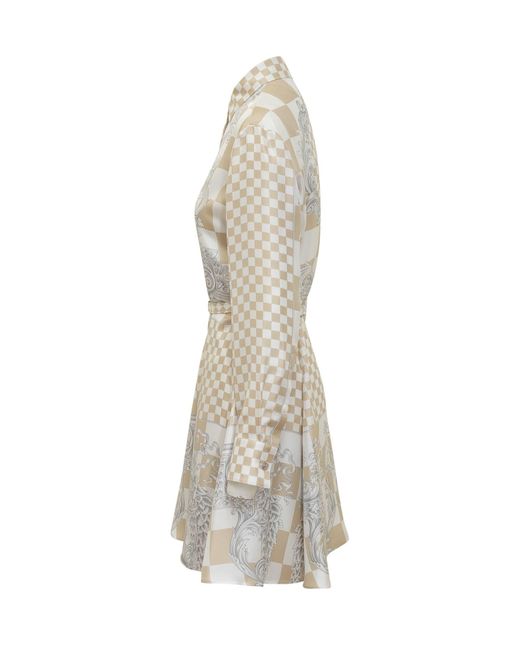 Versace White Chemisier Dress With Baroque Print